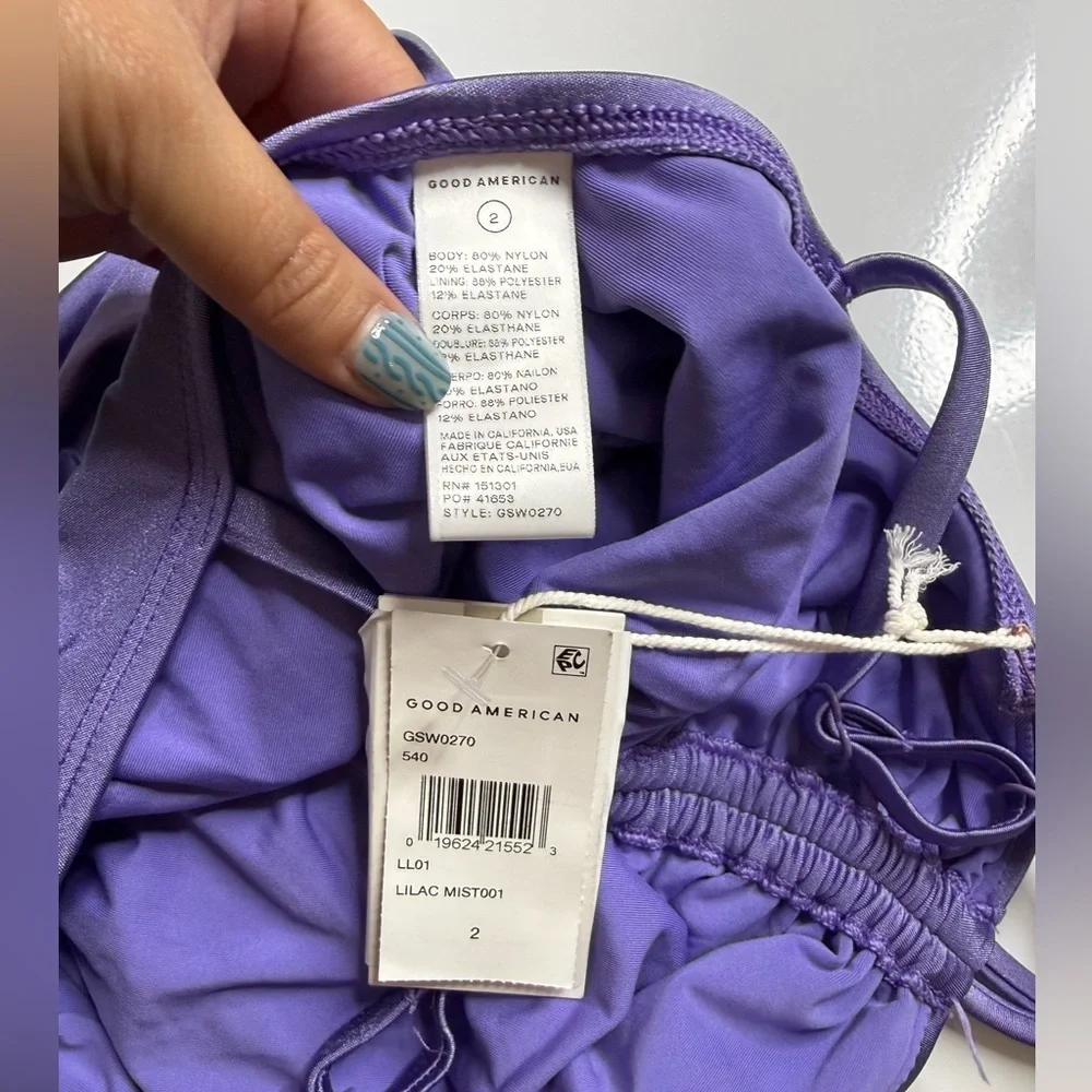 NWT Good American Metallic Purple One Piece Swimsuit Ruched Sz 2